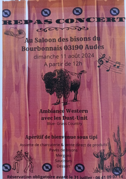 Repas & Concert au Saloon des Bourbonnais