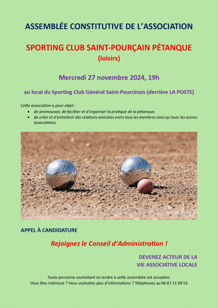 Assemblée Constitutive Sporting Club Section pétanque