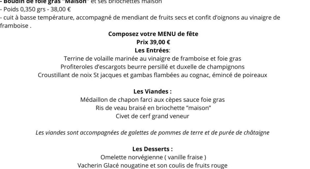 Menu de fêtes 2024