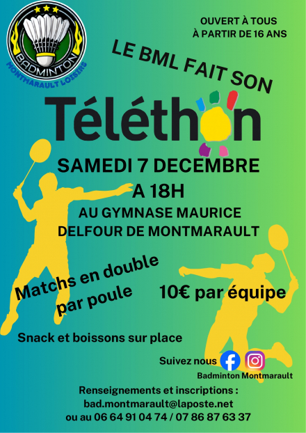 Tournoi de badminton - au profit du Téléthon